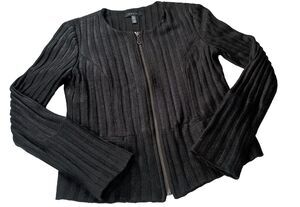 Ribbed Lady Jacket by DREW Black Size XS Zip Front Lined Classic Career USA Made